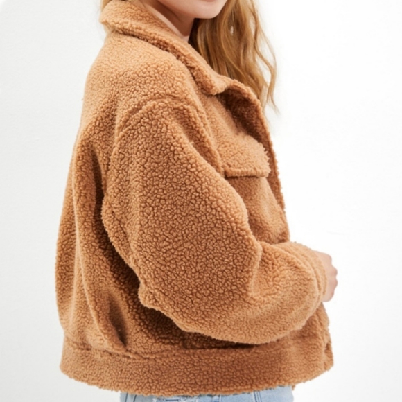 😍 GUC American Eagle Ladie's Cropped Sherpa Teddy Jacket, Brown, Small - Picture 4 of 11